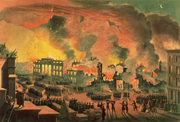 Ansicht des Großen Feuers in New York, 16.-17. Dezember 1835, graviert von William James Bennett (1787-1844)
